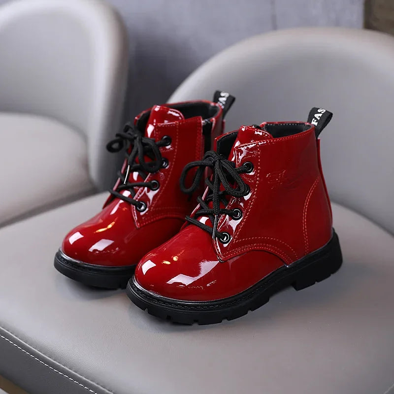 Boys Ankle Boots Children's Sneakers Girls' Shoes Fashion Lacquer Leather Short Boots Kids Shoes