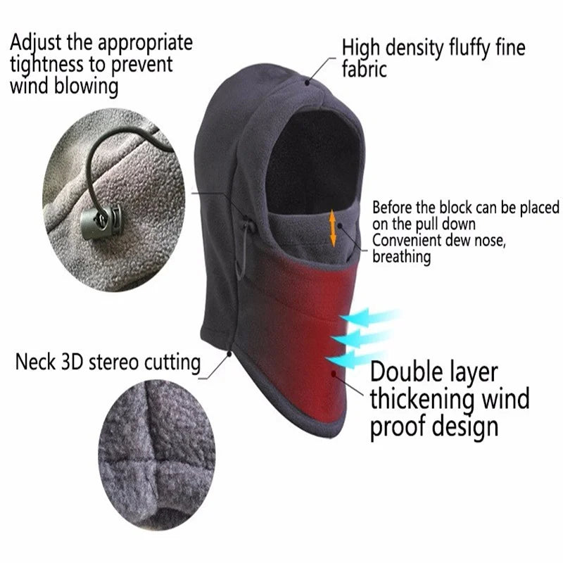 Unisex Women Men Polar Fleece Hood Hat Casual  Beanie Ski Snow Cap Snood Scarf Warmer Thermal