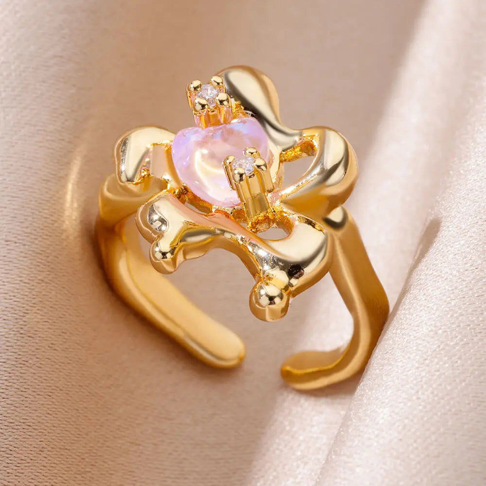 Pink Zircon Flower Rings for Women Gold Color Stainless Steel Ring Elegant Luxury Aesthetic Jewelry-Dollar Bargains Online Shopping Australia