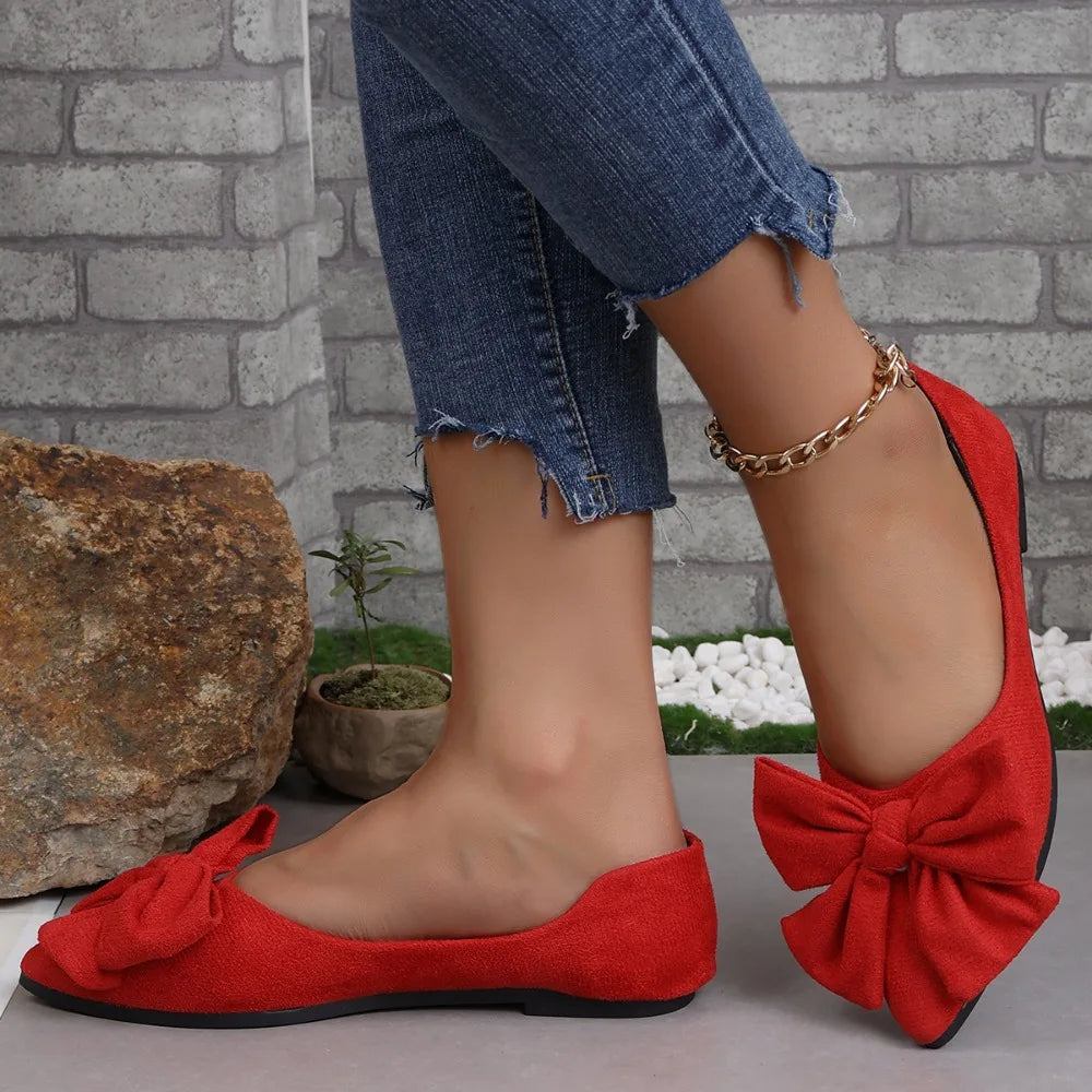 Flat Shoes Fashion Bow Woven Canvas Ballet Shoes Pointed Toe Flocking Red Flats-Dollar Bargains Online Shopping Australia