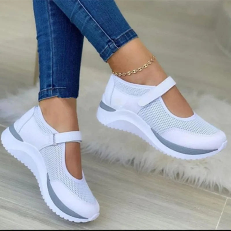 Knitted Women's Thick Sole Single Shoes Women's Grid Casual Women's Shoes Sneakers Women