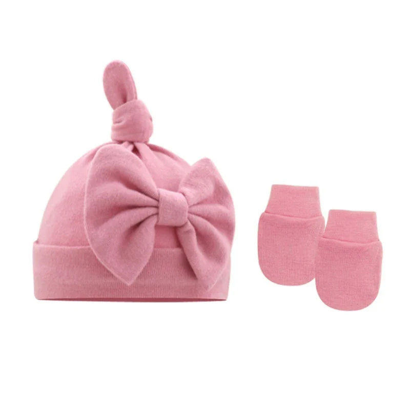 Newborn Bun Knot Hat Baby Hospital Hat Glove Set Boys Girls Unisex Headwear-Dollar Bargains Online Shopping Australia