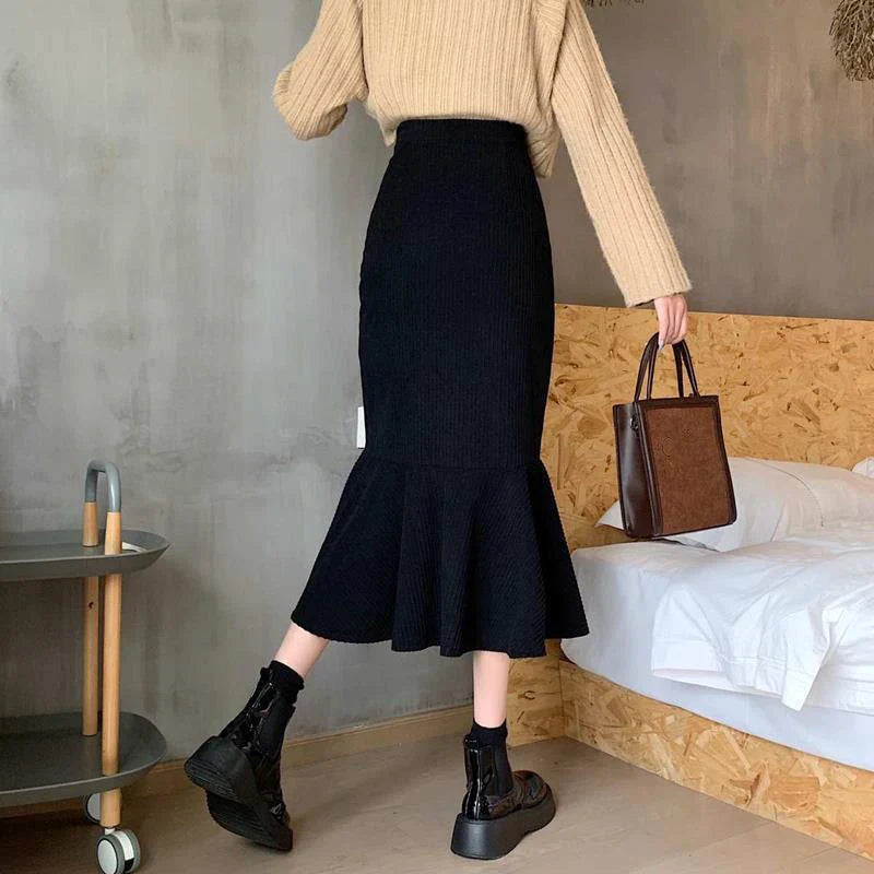 High Waist Midi Skirts Women Slim Fit Hip Mermaid Skirt Woman Korean Ruffles-Dollar Bargains Online Shopping Australia