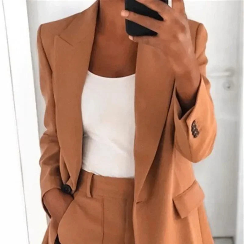 Lapel Slim Cardigan Temperament Blazer for Women elegant suit jacket solid color