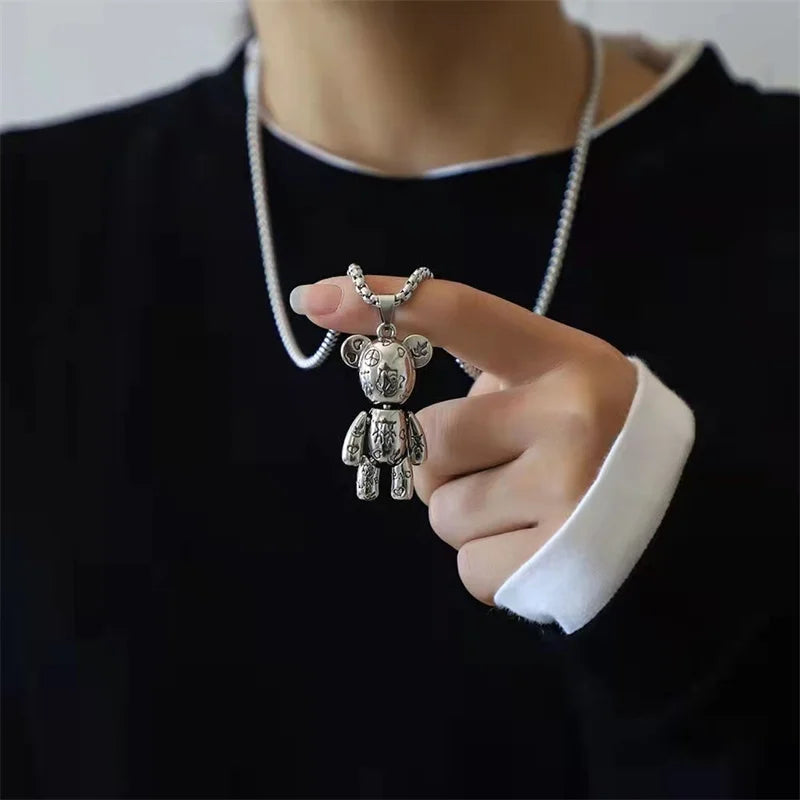 Actionable Graffiti Violence Bear Necklace Men's Personality Hip Hop Pendant Sweater Chain Hoodie Jewelry Accessories-Dollar Bargains Online Shopping Australia