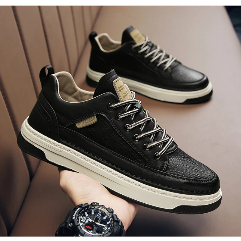 Men Leather High-Top Skateboarding Shoes Men's Jogging Sneakers Male Non-Slip Sport Walking Trainers Youth Student Footwear