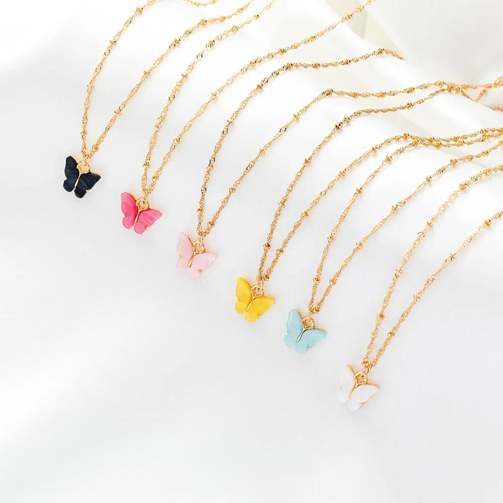 Butterfly Pendant Necklace in Colorful Acrylic Vintage Simple Jewelry Women-Dollar Bargains Online Shopping Australia