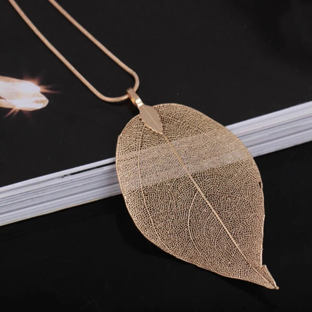 Jewelry Maxi Necklace Rose Gold Color Chain Real Leaf Charm Design Pendant Necklaces & Pendants Women-Dollar Bargains Online Shopping Australia