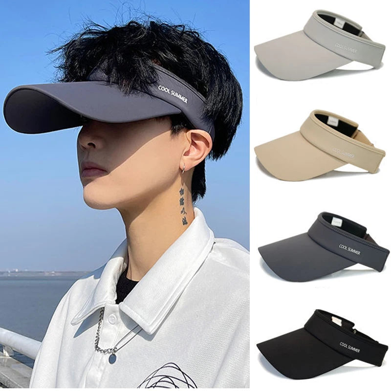 Long Brim Ice Silk Sun Hats Men Women Empty Top Baseball Cap Sunscreen Uv Protection Visors Outdoor Riding Running Sports Shades