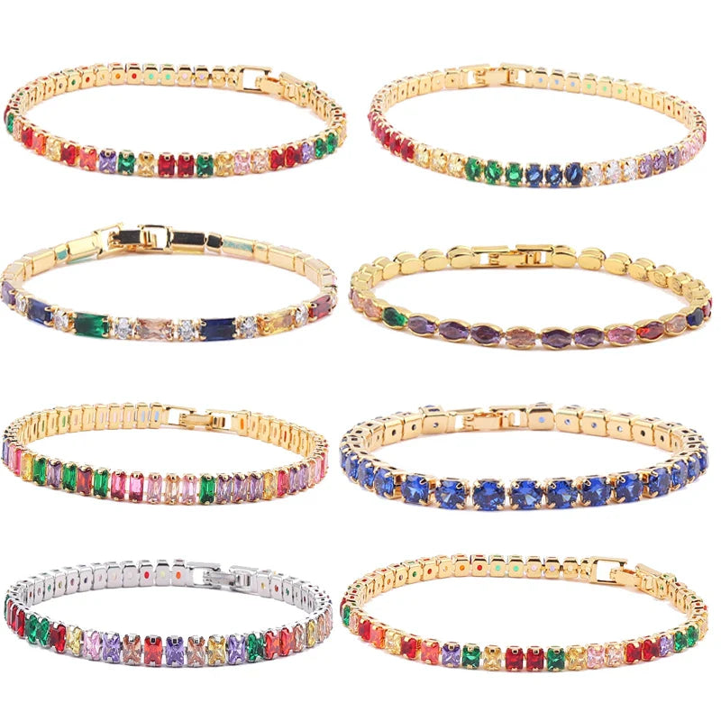 Rainbow Crystal Tennis Bracelets For Women Bracelet Set 18K Gold Silver Colorful Zirconia Femme Bridal Wedding Jewelry-Dollar Bargains Online Shopping Australia