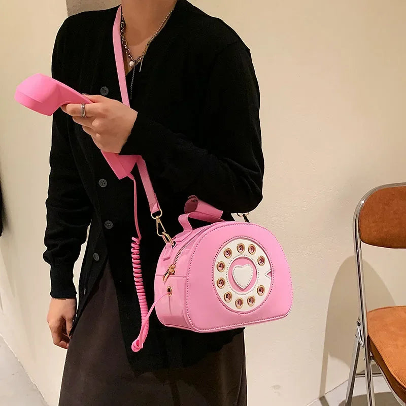 Women's Creative Shoulder Bag Telephone Shaped Crossbody Bag Retro Phone Purses Small Handbag