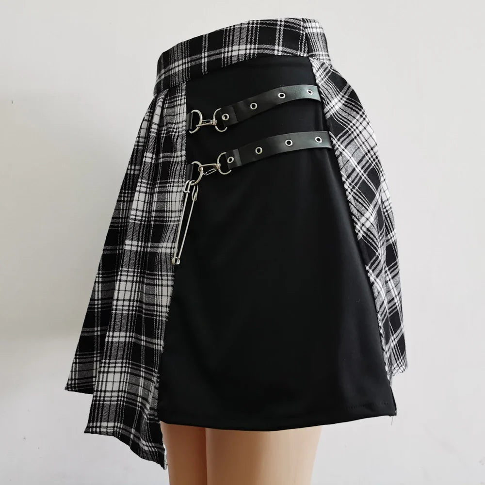 Womens Harajuku Punk Irregular Mini Pleated Skater Skirt Asymmetric Cutout High Waist Hip Hop Clubwear gothic harajuku skirt-Dollar Bargains Online Shopping Australia