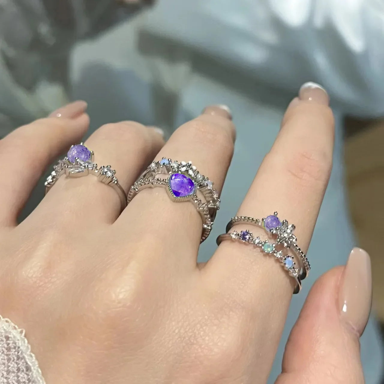 3 Pcs/set Y2K Purple Color Heart Zircon Rings for Women Fashion Retro Gothic Shiny Queen Ring-Dollar Bargains Online Shopping Australia