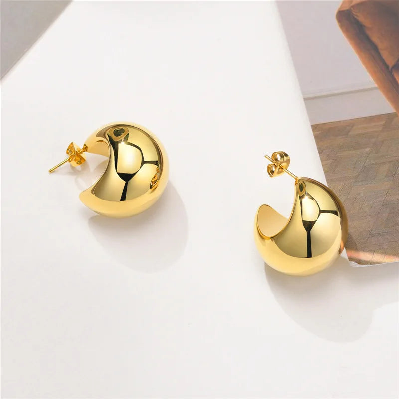 Round Chunky Earrings for Women Lightweight Smooth Metal Open Thick Hoops-Dollar Bargains Online Shopping Australia