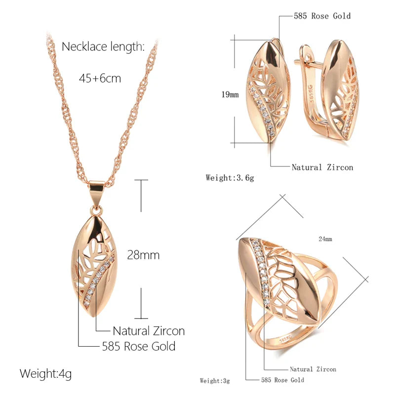 Ethnic Bride Wedding Jewelry Sets Rose Gold With Natural Zircon Necklace Earring Ring Luxury Women Jewelry-Dollar Bargains Online Shopping Australia