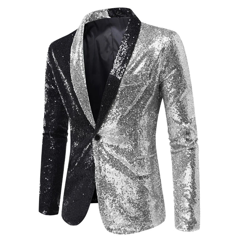 Shiny White Sequin Glitter Blazer for Men One Button Peak Collar Tuxedo Jacket Mens Wedding Groom Party Prom Stage-Dollar Bargains Online Shopping Australia