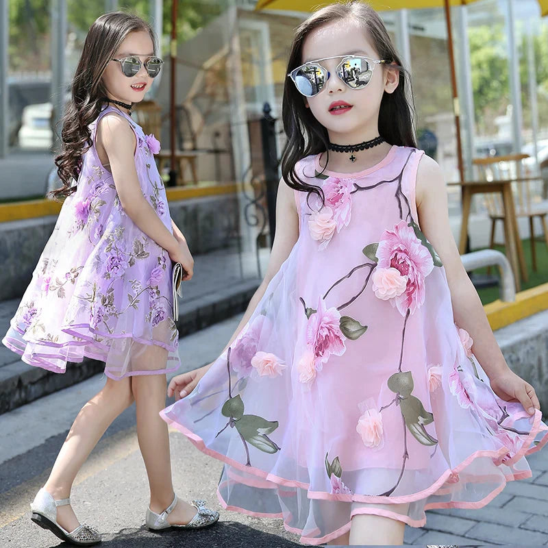 Bohemian Girls Flower Dress Kids Girl Beach Dresses Chiffon Kids Dresses Floral Teenager Girls-Dollar Bargains Online Shopping Australia