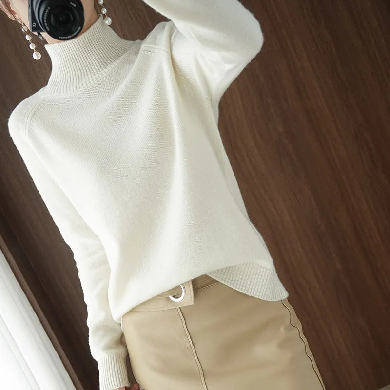 Turtleneck Pullover Cashmere Sweater Women Pure Color Casual Long-sleeved Loose-Dollar Bargains Online Shopping Australia