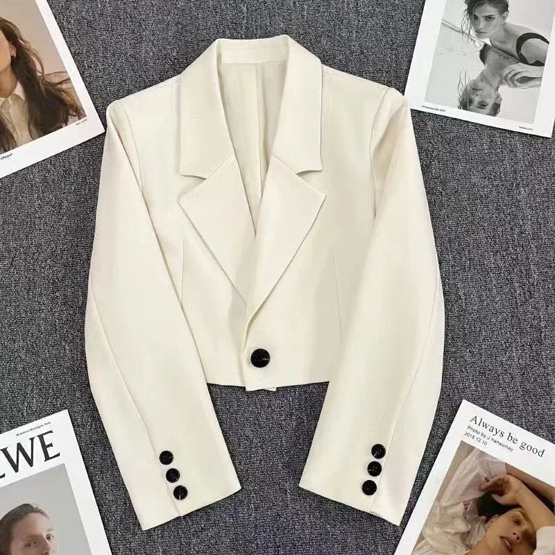 Cropped Blazers Women Autumn New Simple Single-Button Suit Jacket All-Match Long Sleeve Office Lady Outwear-Dollar Bargains Online Shopping Australia