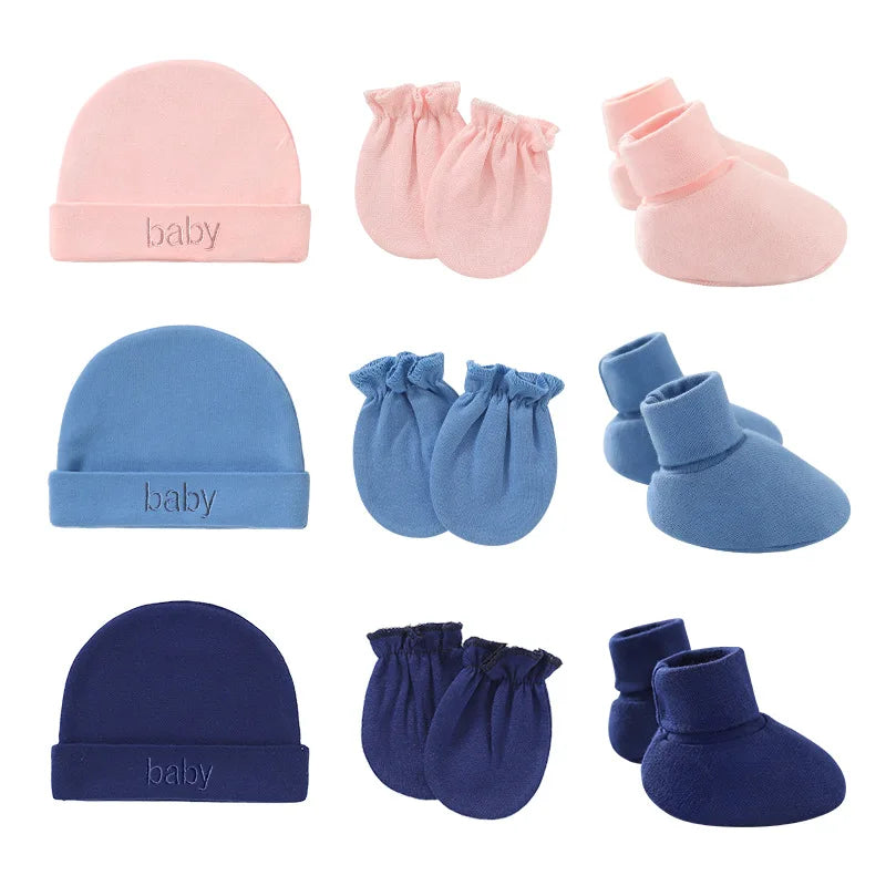 Newborn Hat Gloves Socks Set for Baby Cotton Fall Casual Photography Props Soft Headwear Infant Nightcap Fashion-Dollar Bargains Online Shopping Australia