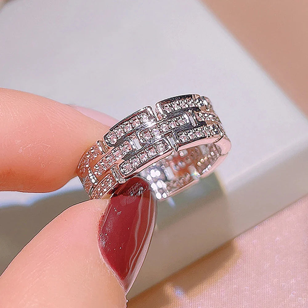 Luxury Wide Promise Rings for Women Pull Paved CZ Sparkling Wedding Bands Rings Silver Color/Gold Color Fashion Jewelry-Dollar Bargains Online Shopping Australia