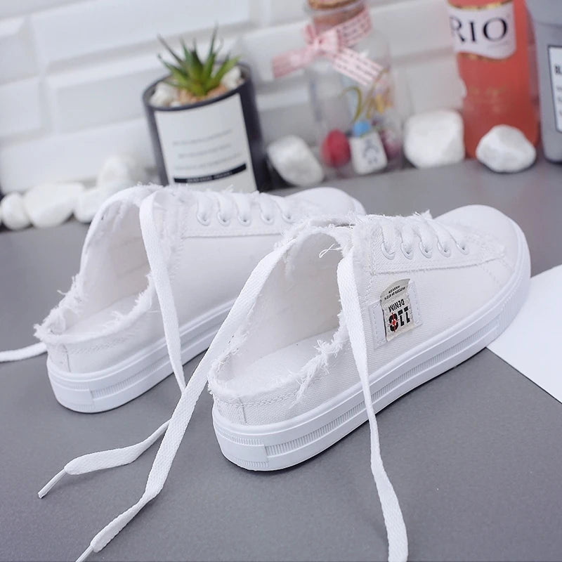 Women Canvas Shoes flat sneakers women casual shoes low upper lace up white shoes