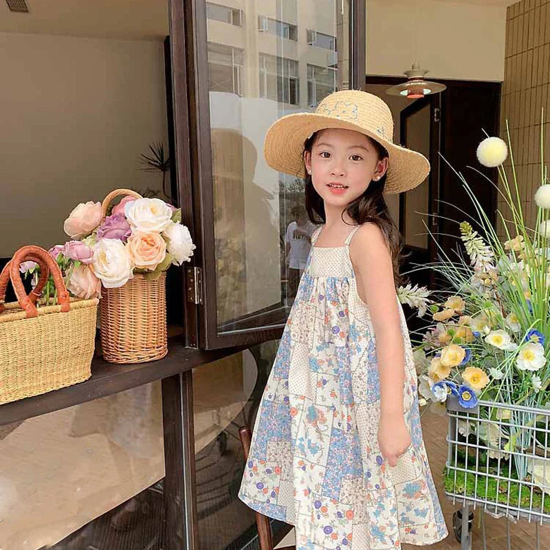 Girls Strap Dress Plaid Flower New Casual Dress Sweet Long Dress-Dollar Bargains Online Shopping Australia