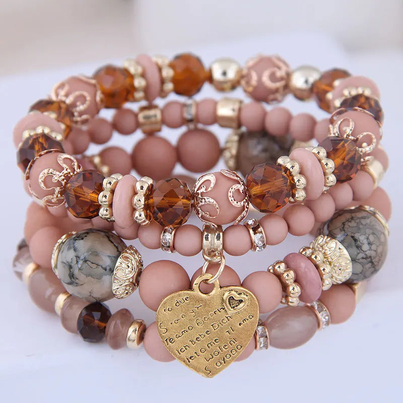 Bohemian Pink Crystal Beads Heart Charm Bracelets Women Girls Ethnic Tree Of Life Charm Wrap Bracelet-Dollar Bargains Online Shopping Australia