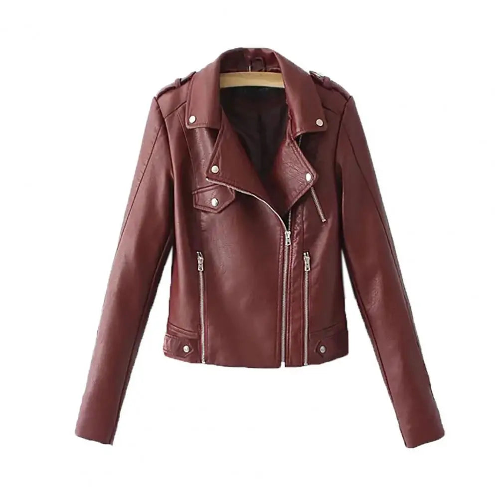 Classic Jacket Coat Coldproof Motorcycle Jacket Pocket Solid Color Faux Leather Short Cardigan Jacket Warm-Dollar Bargains Online Shopping Australia