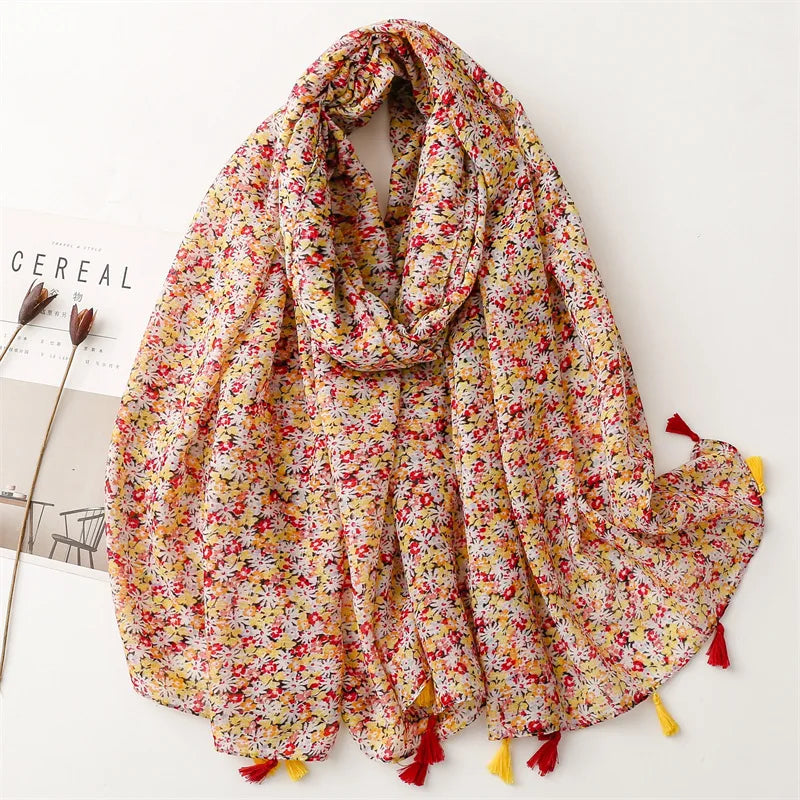 Polka Floral Fringe Viscose Shawl Scarf Lady High Quality Wrap Headband Muslim Hijab-Dollar Bargains Online Shopping Australia