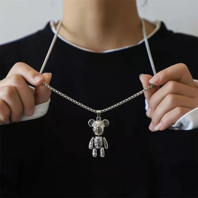 Actionable Graffiti Violence Bear Necklace Men's Personality Hip Hop Pendant Sweater Chain Hoodie Jewelry Accessories-Dollar Bargains Online Shopping Australia