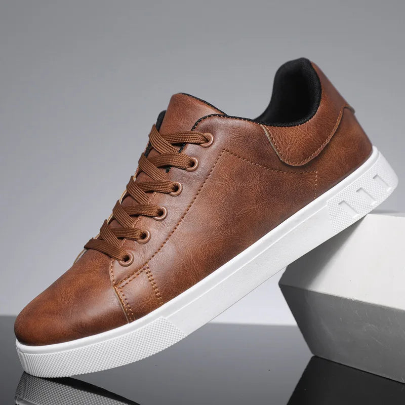 Classic Men Leather Shoes Thick-soled Casual Sneakers Trendy Lace-up Walking Shoes Spring Anti-slip Comfortable Vulcanized Shoes-Dollar Bargains Online Shopping Australia