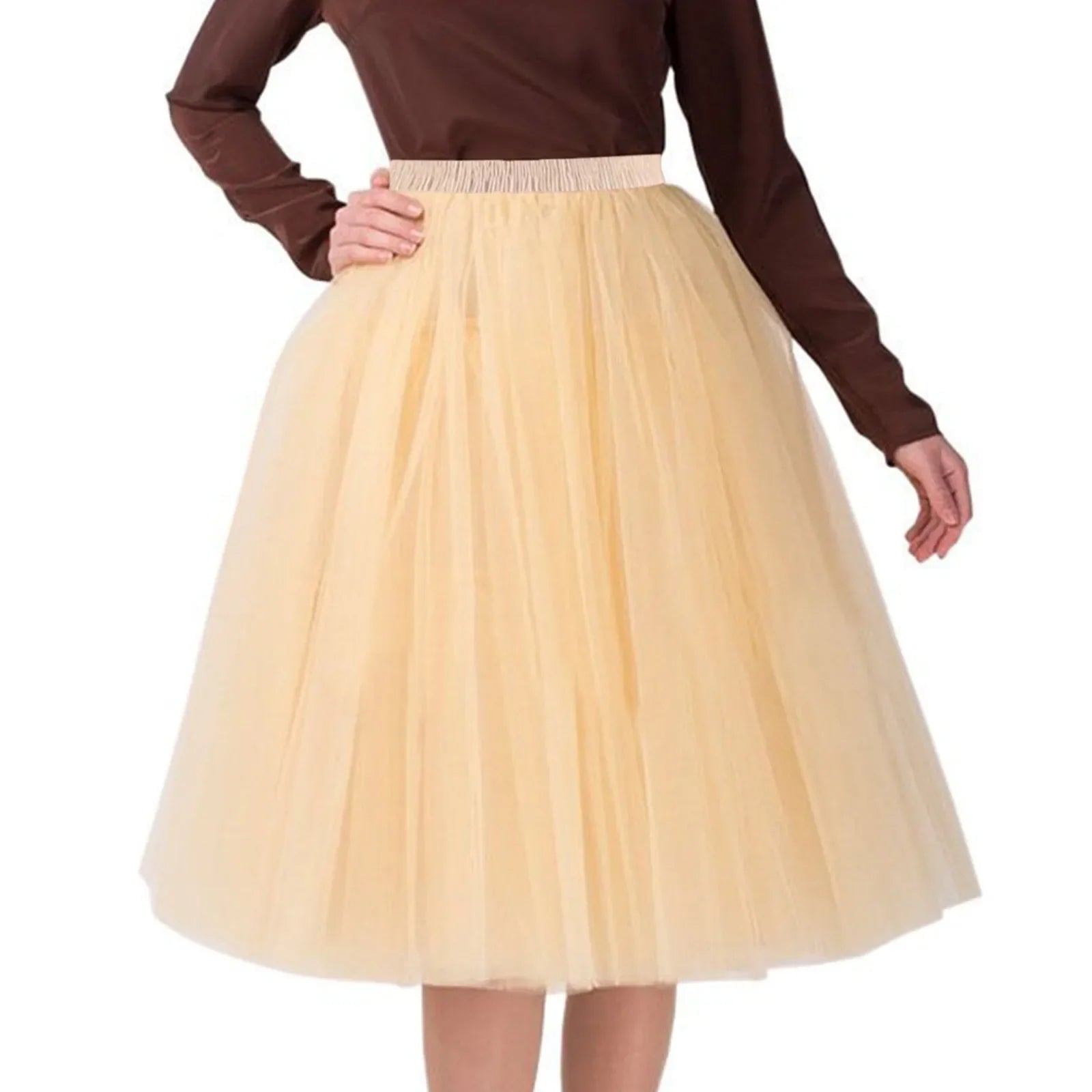 Women Tulle Tutu Skirt Midi Dress Pleated Dance Lolita Princess Petticoat Party Puffy Skirt-Dollar Bargains Online Shopping Australia