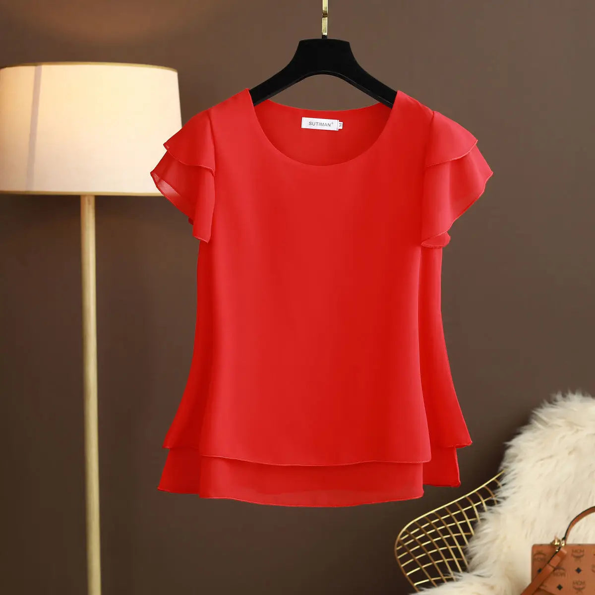 Women Blouse Loose O-Neck Chiffon Shirt Female Short Sleeve Oversized Shirts-Dollar Bargains Online Shopping Australia