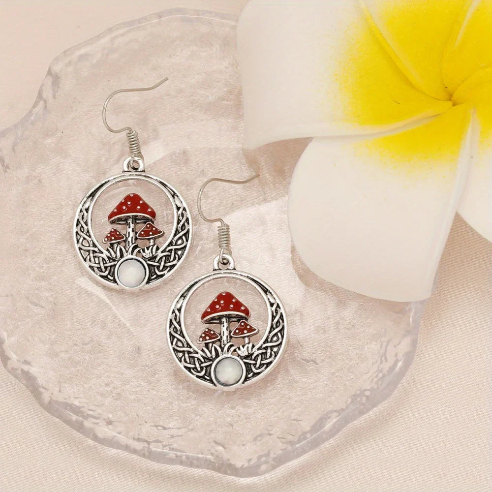 Red Mushrooms Round Dangle Earrings Birthday Gift Anniversary-Dollar Bargains Online Shopping Australia