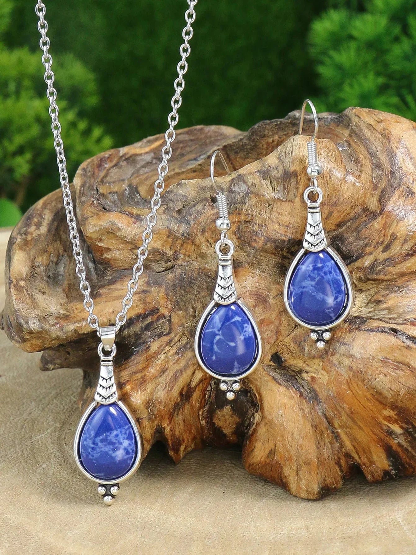 Bohemian Holiday Style Jewelry Set Women's Water Droplet Stone Inlaid Classic Simple Earrings Short Necklace-Dollar Bargains Online Shopping Australia