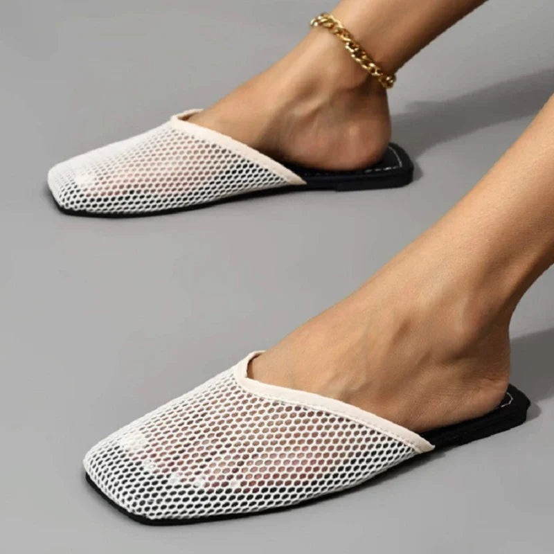 Women Slippers Sexy Mesh Mules Indoor Home Slides Square Toe Female Flats Shoes Outdoor Clogs Beach Sandals-Dollar Bargains Online Shopping Australia