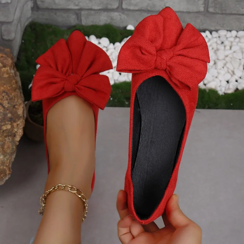 Flat Shoes Fashion Bow Woven Canvas Ballet Shoes Pointed Toe Flocking Red Flats-Dollar Bargains Online Shopping Australia