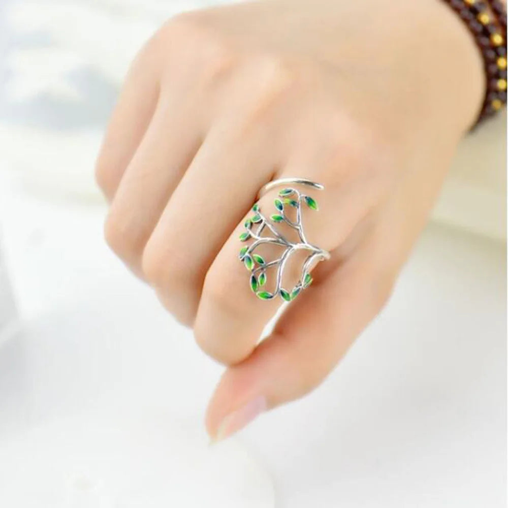 Whale Tale Mermaid Blue Green Leaf Silver Color Finger Rings Stackable Moon Stone Women Jewelry-Dollar Bargains Online Shopping Australia