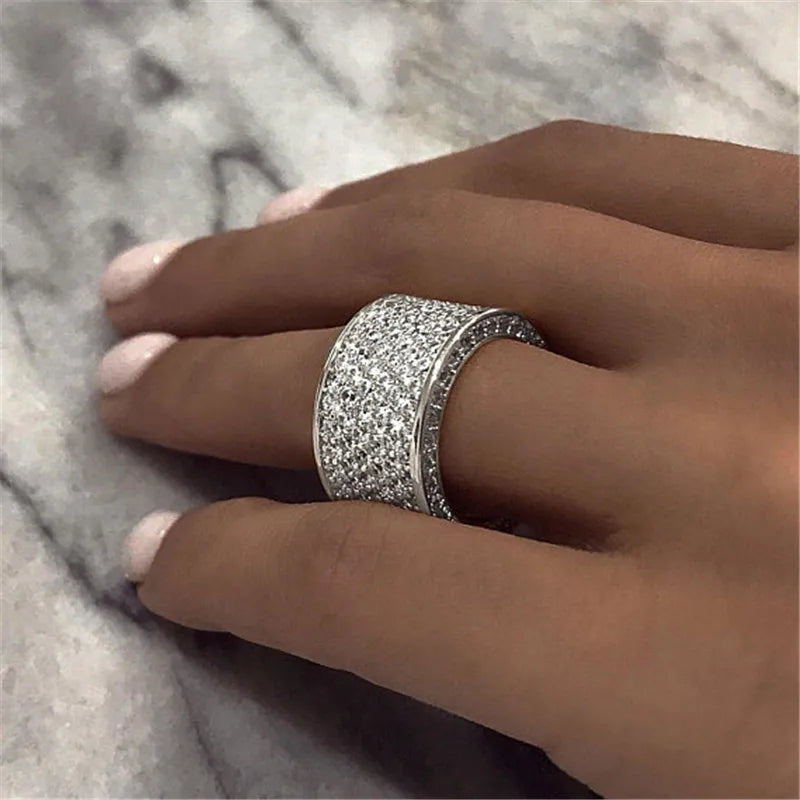 Luxury Wide Promise Rings for Women Pull Paved CZ Sparkling Wedding Bands Rings Silver Color/Gold Color Fashion Jewelry-Dollar Bargains Online Shopping Australia