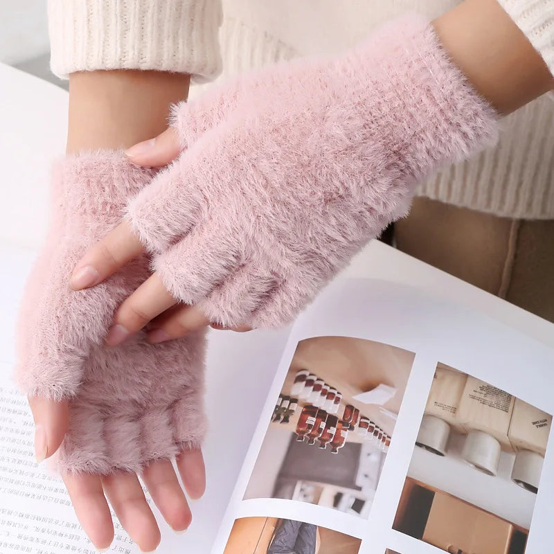 Women Men Half Finger Winter Imitation Mink Cashmere Gloves Touch Screen Writing Woolen Warm Mittens For Driving Outdoor Sports-Dollar Bargains Online Shopping Australia