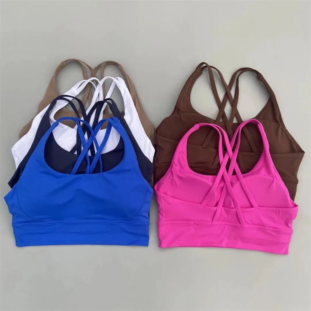 Soft Cross Back Women Fitness Bra Tights Yoga Vest High Strength Shockproof Gym Sports Top Push Up With Chest Pad-Dollar Bargains Online Shopping Australia