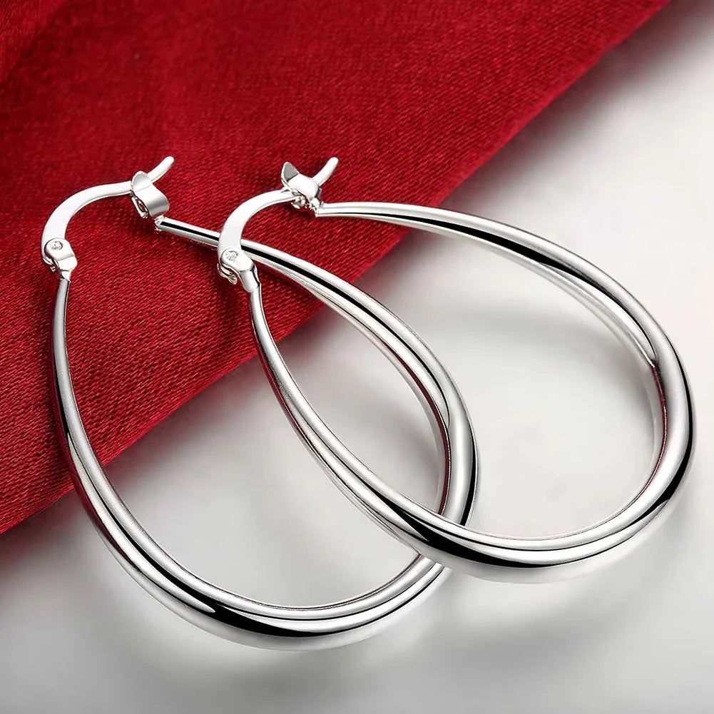 Sterling Silver 41MM Smooth Circle Big Hoop Earrings For Women Fashion Party Wedding Accessories Jewelry Christmas Gifts-Dollar Bargains Online Shopping Australia