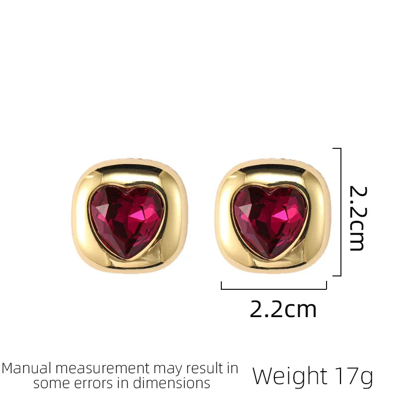 Vintage Earrings Vintage Geometric Red Heart Shaped Earrings Elegant And Fashionable Women's Light Luxury New Year Earrings-Dollar Bargains Online Shopping Australia