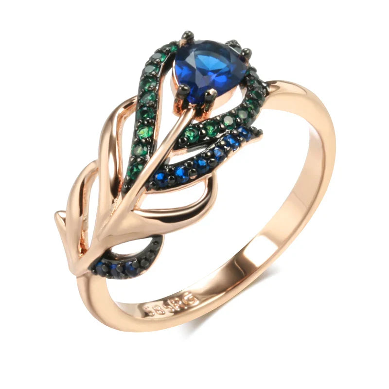 Blue Natural Zircon Ring Rose Gold Vintage Crystal Leaf Daily Fine Jewelry-Dollar Bargains Online Shopping Australia