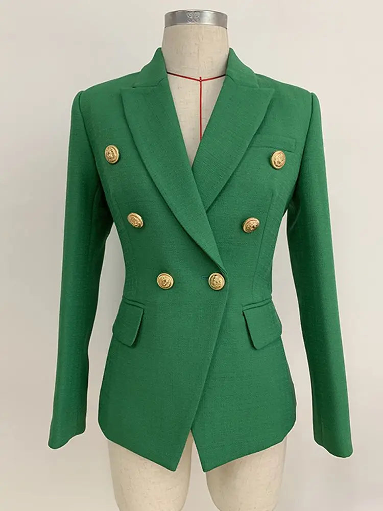 Classic Baroque Designer Jacket Women's Metal Lion Buttons Double Breasted Textured Blazer Mint Green-Dollar Bargains Online Shopping Australia