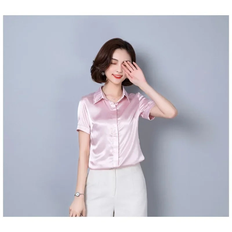 Simulation Silk Shirt Women's Short Sleeve New Wild Elastic Solid Color Thin Top-Dollar Bargains Online Shopping Australia