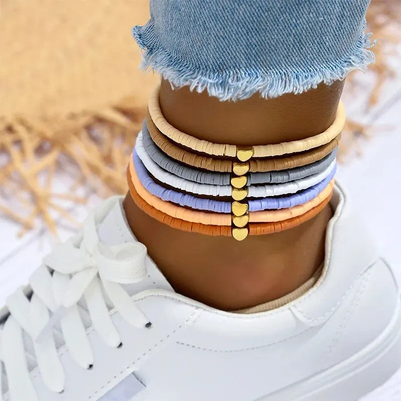 7 Women's Feet Chains Simple and Colorful Random Soft Ceramic Love Feet Chains Beach Party Layered Bohemian-Dollar Bargains Online Shopping Australia