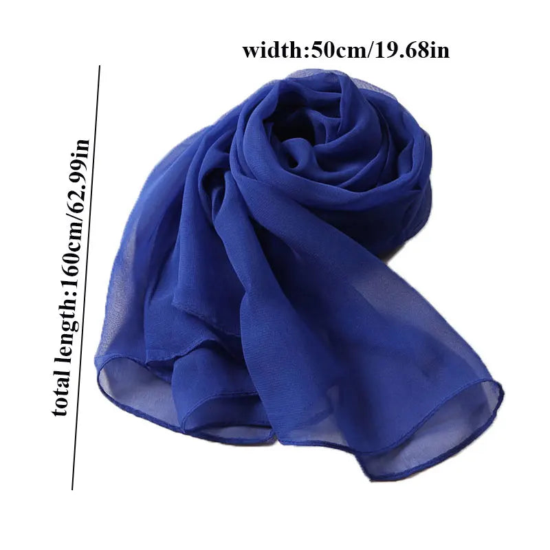 Women Foulard Solid Color Chiffon Georgette Scarf Bandana Elegant Long Shawl Hijab Summer Sun Protection Beach Scarf