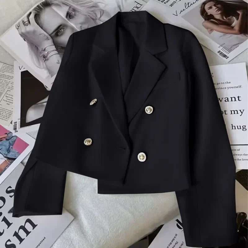 Fashion Short Women Blazers Elegant Female Suits Jacket Tops Casual   Solid Long Sleeve Office Lady Blazer Coat